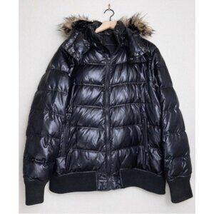 Uniqlo Ultra Light Down Feather Shiny Puffer Jacket XL Black Removeable Hood
